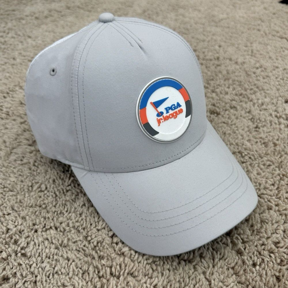 PGA Jr League Hat Garb Adjustable Strap Gray White Mesh Rubber‎ Circle Logo Cap